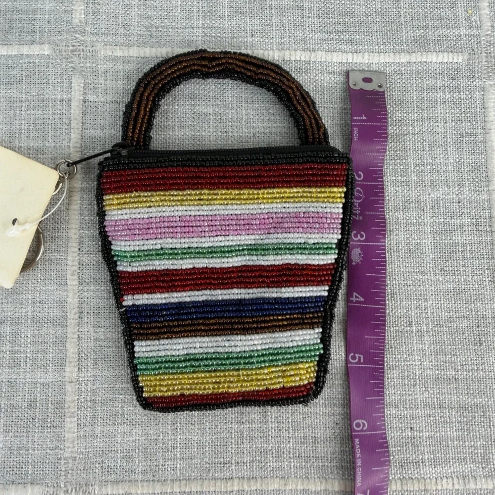 VTG Y2K John Weitz Beaded Coin Purse Change Bag Keychain Wallet Boho